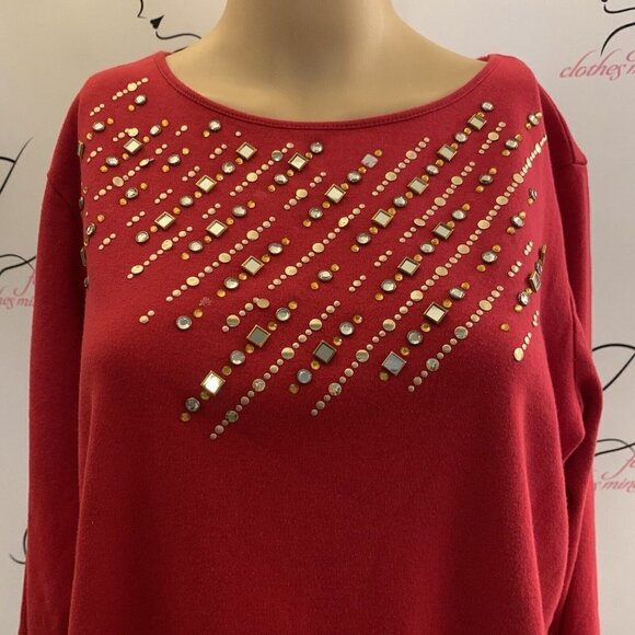 QUACKER FACTORY. Size Large. Embellished 3/4 Sleeve Cotton Pullover. B98. - Picture 2 of 5